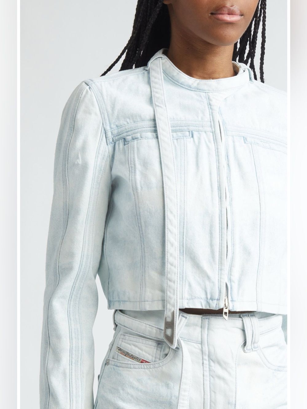 Diesel De-Saphix Shrunken Satin Denim Jacket Sz XL Pale Blue